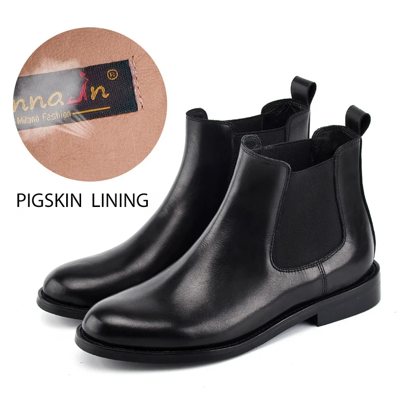 N natural leather chelsea boots for women low heels round toe short plush autumn winter thumb200