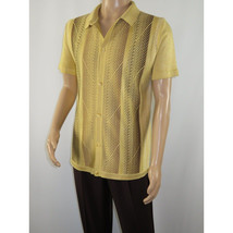 Mens Stacy Adams Italian Style Knit Woven Shirt Short Sleeves 3107 Honey Beige image 3