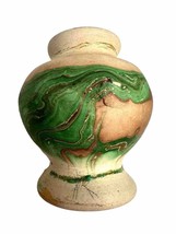Nemadji Pottery Swirl Vase Signed 3.5x2.75” Brown Green All Sides Unique Vintage - $22.15