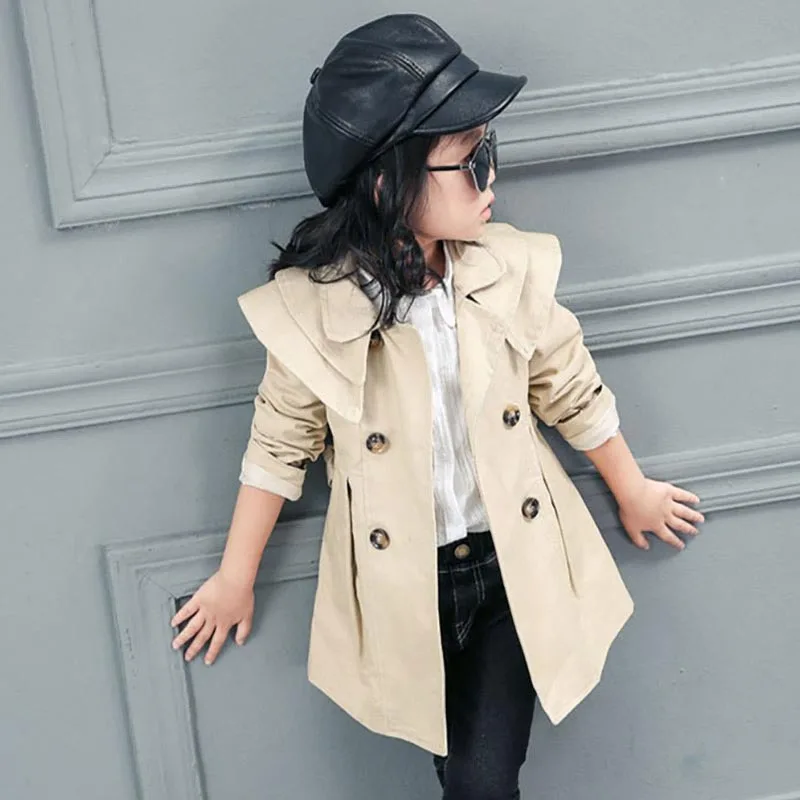Children&#39;s Girls Jacket Double-breasted Lapel Trench Long Sleeve Coat Kids Winte - £123.18 GBP