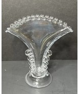 Vintage Imperial Candlewick Clear Glass Fan 8 1/2&quot; Vase Beaded Crimped R... - $51.25 CAD