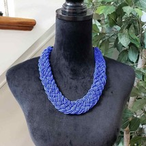 Women&#39;s Blue Multilayer Round Twisted Beaded with Lobster Clasp Necklace - £23.54 GBP