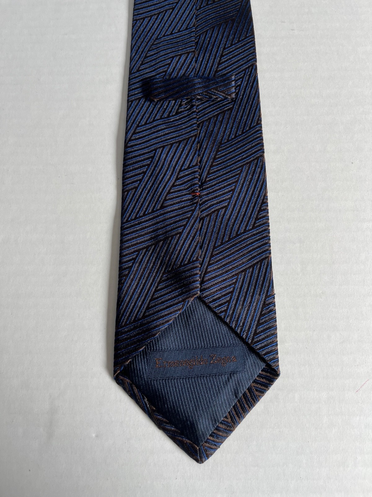 Ermenegildo Zegna VTG Blue Luxury Silk Tie Striped Diamond Shape Item image 4