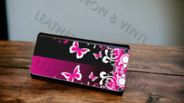 Women&#39;s Trifold Wallet - Butterflies Black and Pink Design - £19.89 GBP