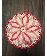 Vintage Hand Crocheted Pink White Floral Doily 6-1/2” W/ Loop Hanger - $28.76 CAD
