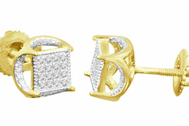 12 Carat Sterling Silver Yellow Gold Men Women 5 Mm Real Diamonds Earrings Stud - £64.52 GBP