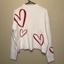 Rachel Zoe RED Hearts Print Pullover Mock Neck Sweater Long Sleeve White... - $68.31