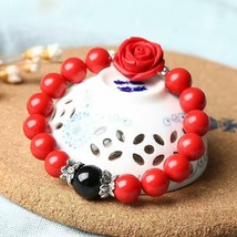 Natural Cinnabar Prayer Beads Tibetan Buddhist carving Lucky Rose Pendan... - $528.14 MXN