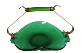 Vtg Green Art Glass Candy Dish Gold Tone &amp; Lucite Handle Starburst Accen... - $29.99