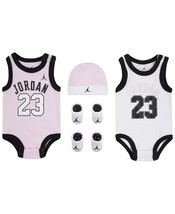 JORDAN Baby  Girls Jumpman Jersey Bodysuit, Hat and Booties 5 Piece Pink - $45.00
