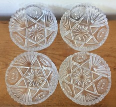 Set 4 Vtg Star Design Clear Pressed Quilted Glass Decorative Bowls Candy... - $29.69