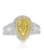 Art Deco 1.31 CT Pear Cut Natural Light Yellow Diamond Engagement Ring 1... - $5,407.25 CAD
