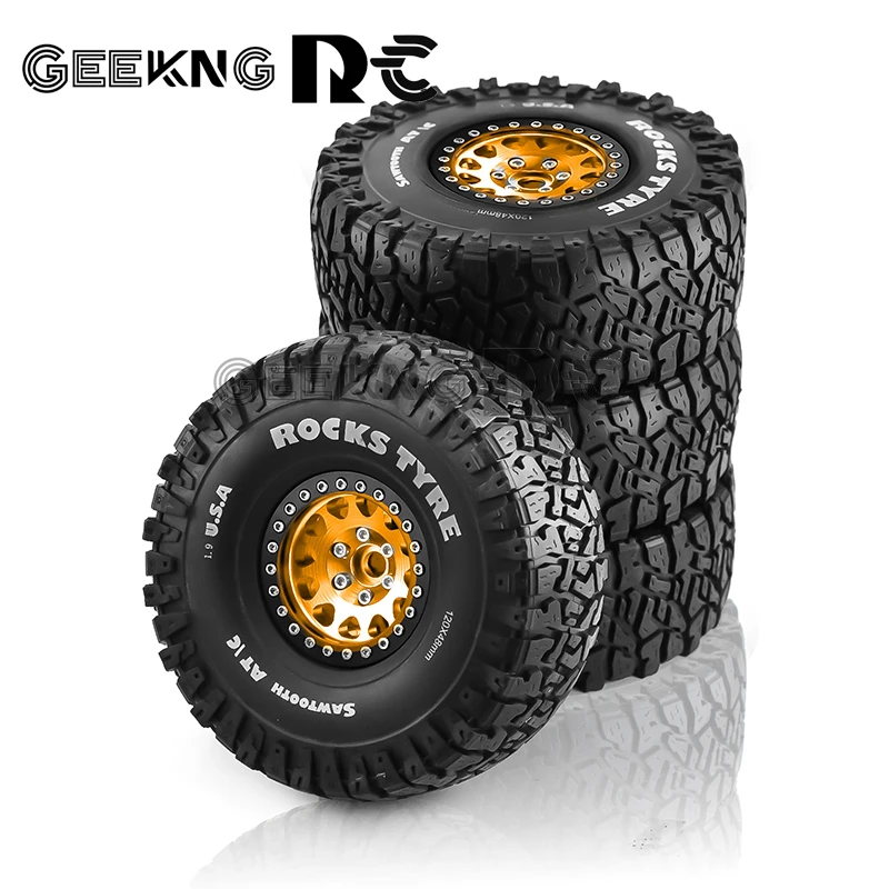 4pcs 120mm Metal 1.9 Beadlock Wheel Rim Rubber Tire Set for 1/10 RC Craw... - £41.71 GBP
