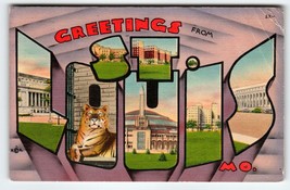 Greetings From St. Louis Missouri Large Big Letter Postcard 1944 Tiger Vintage - £8.22 GBP