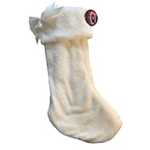 Juicy White Faux Fur Christmas Stocking with Satin Bow and Pom Pom - New - $9.89