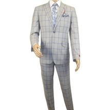 Mens Suit RENOIR English Plaid Window Pane Stretch Comfort Slim Fit 293-15 Gray image 4