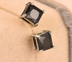 4Ct Simulated Black Diamond Solitaire Women Stud Earrings 14k White Gold Plated - £70.51 GBP