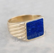 Lapis Lazuli Mens Ring, 925 Solid Sterling Silver, Lapis Men&#39;s Ring, Flat Square - £74.45 GBP