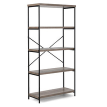 5-Tier Industrial Bookshelf Display Storage Rack with Metal Frame-Gray -... - $112.95