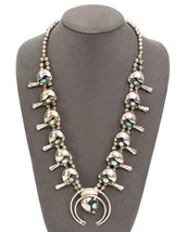 Vintage Navajo Sterling Silver &amp; Turquoise Squash Blossom Necklace 27&quot; Length - £1,186.60 GBP