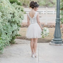 Lace bodysuit Deep V Neck Nude lining + Cream Tulle Skirt Bridal Handmade 2 pce - £299.56 GBP