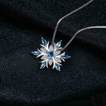 1Ct Princess Cut Blue Topaz Snowflake Pendant 14K White Gold Finish 18&quot; Chain - £123.19 GBP