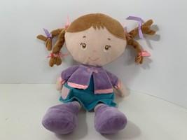 Kids Preferred 2012 plush rag doll brunette purple blue dress brown hair braids - $9.89