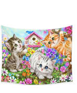 Kids Designs Cute Bird House and Cats Kittens Tapestry - $40.61 CAD+