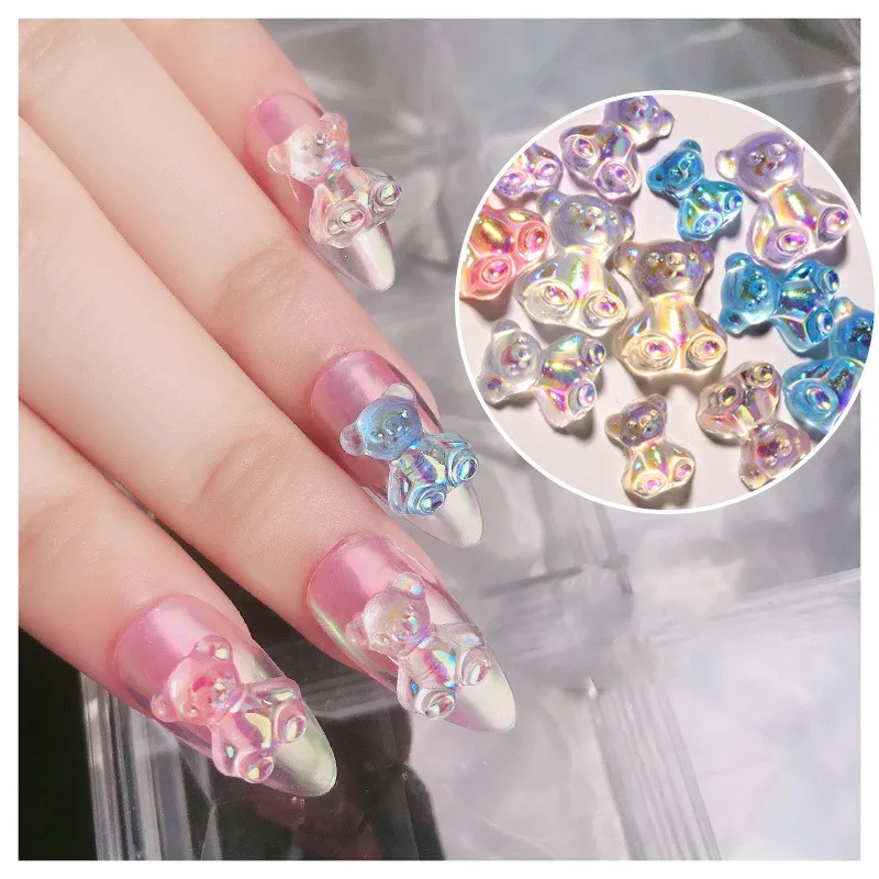 Sporting 6pcs Cute Bear Nail Art Rhinestone Cartoon 3D Nails Jewelry Nail Aurora - £23.90 GBP