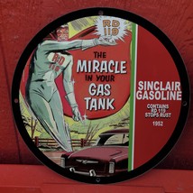 Vintage 1952 Sinclair Gasoline &#39;&#39;The Miracle In Your Gas Tank&#39;&#39; Porcelain Sign - £100.77 GBP