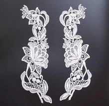  1 pair Flower White Emb Lace Patch Neckline Collar Motif Applique Sewon... - £6.26 GBP