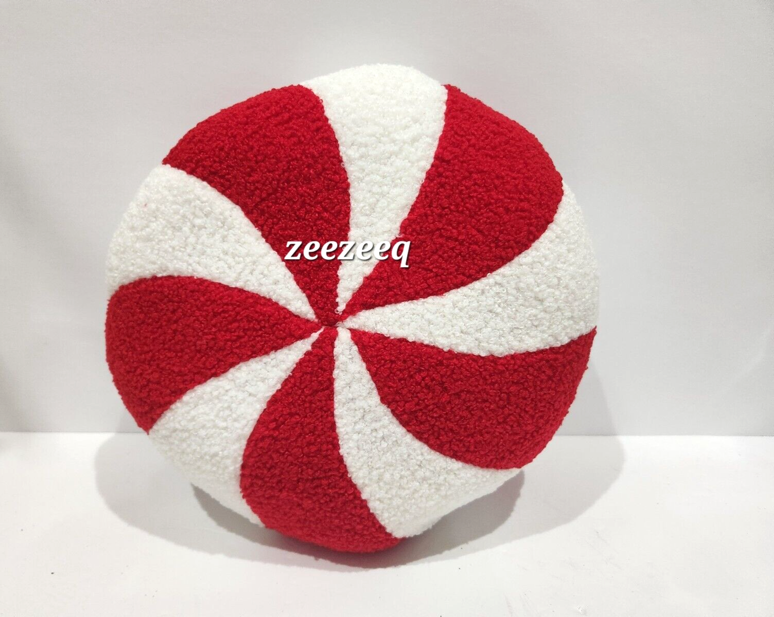 Peppermint Swirl Sherpa Red Christmas Accent Pillow Candy Land Decor Item image 2