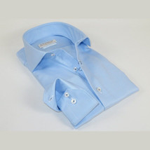 Men 100% Italian Cotton Shirt Non Iron SORRENTO Turkey Spread Collar 2745 Blue image 7