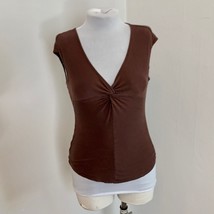 VTG Lipsy chocolate Brown Y2k 2000s Soft Cap Sleeve Top Twist Front sexy... - $27.13 CAD