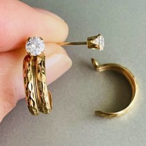 14k Yellow Gold Diamond Cut Etched Hoop Jackets Cubic Zirconia Cz Studs Earrings - £149.21 GBP