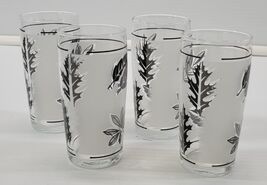 *MM) Lot of 4 Libbey Glass Company Silver Foliage Leaves 4oz Flat Juice ... - $14.84