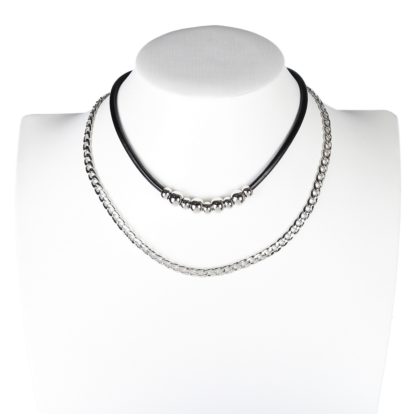 Jet Black and Silver Tone Choker & Necklace Combination - £24.04 GBP