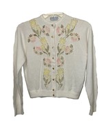 British Vogue VTG 1950-60s  Womens Sweater S/M White Knit Embroidered Ca... - £27.56 GBP