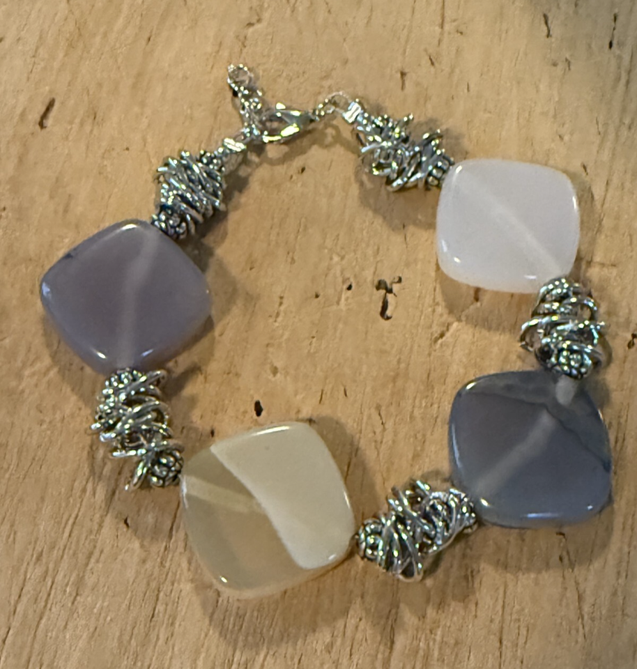 Handcrafted Bracelet, Agate beads with silver accents - $14.85