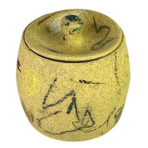 Studio Pottery Small Pot w Lid 3.5” x 4” Tan Scratch Scribbles Rough Vase - £40.86 GBP