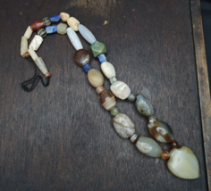 Ancient Indo Tibetan Suleimani Agate Jade Lapis Longevity Beads MALA Necklace - £229.30 GBP
