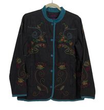 Embroidered Denim and Co Dark Blue Black Denim Boho Jacket Small - $20.54 CAD