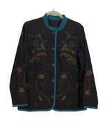 Embroidered Denim and Co Dark Blue Black Denim Boho Jacket Small - $20.54 CAD