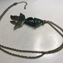 Vintage Cloisonne Teal Enamel Articulated Koi Fish Pendant and Necklace - £29.37 GBP