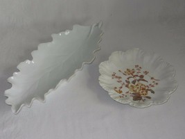 Vintage Limoges France Leaf Plate Dish White &amp; A Lanternier Round Floral Dish - £15.45 GBP