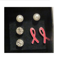 Avon Breast Cancer Crusade 3 PC Earrings Set Featuring  Pink Ribbon   - $18.81