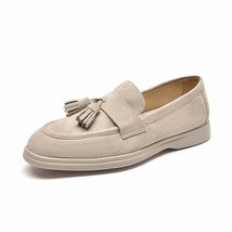 BeauToday Loafers Women Kid Suede Slip-On Flats Genuine Leather Fringes Square T - £128.23 GBP