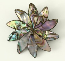 Fine Estate Jewelry Sterling Silver Taxco Mexico Abalone Shell Flower Brooch Pin - £27.03 GBP