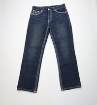 Vintage True Religion Mens 38x34 Thick Stitch Ricky Big QT Denim Jeans Blue USA - $108.85