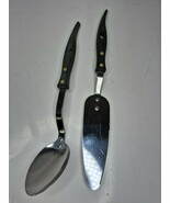 Vintage Stanley Stainless Steel Solid Spoon &amp; Cake Knife Black Handle USA - $340.44 MXN